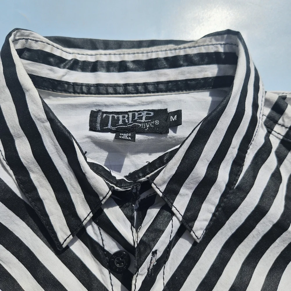 Tripp NYC Black & White Top Y2k Early 2000s Short Sleeve Button Down Goth Tripp - Picture 4 of 12